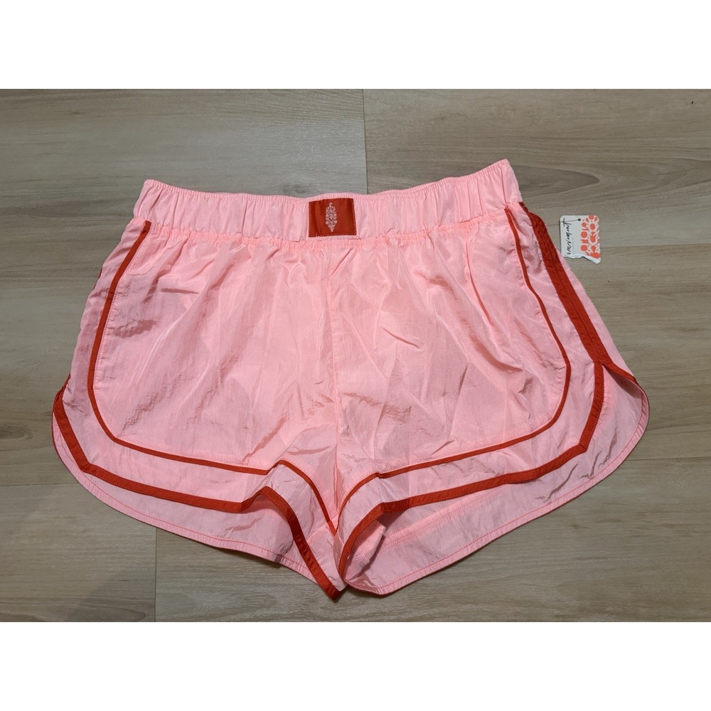 Free People Women's XL Peach Athletic Running Shorts Red Trim Elastic Waist